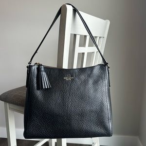 kate spade Black Pebbled Leather Shoulder Hobo with Tassel